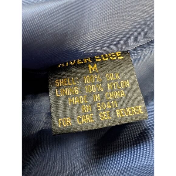 Vintage 80s Silk Windbreaker Jacket Abstract Print Blue Gold Lightweight M Retro - Picture 8 of 8